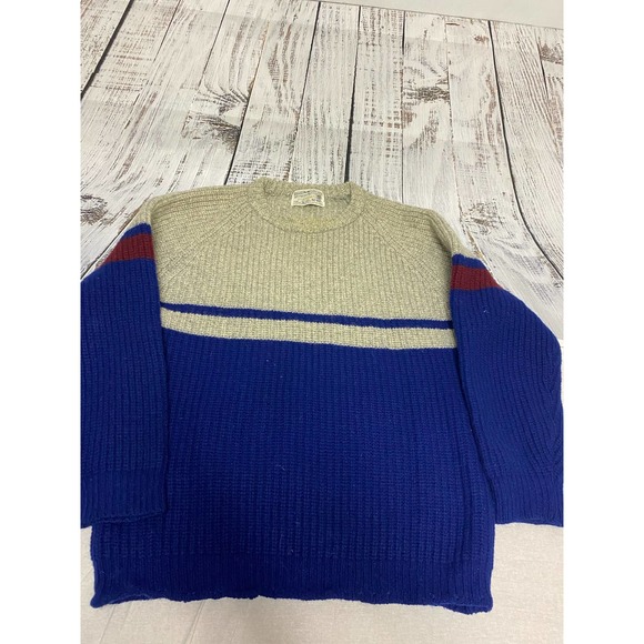 Vintage Sears Shetland Chunky wool sweater Large Men Blue - Picture 4 of 7